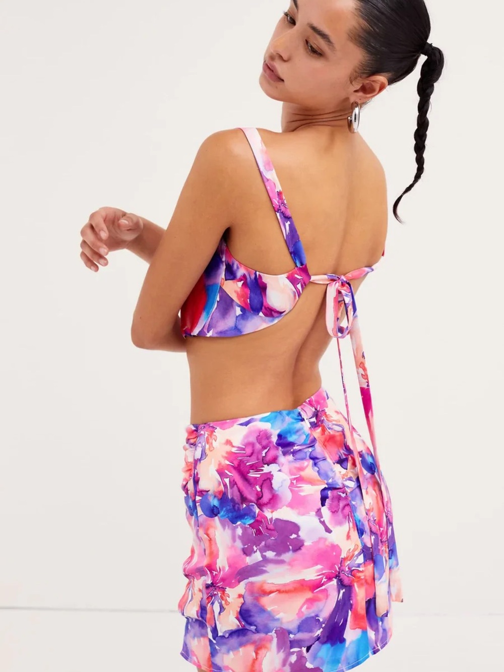 For Love & Lemons Pink and Purple Watercolor Floral mini skirt set - Picture 2 of 9